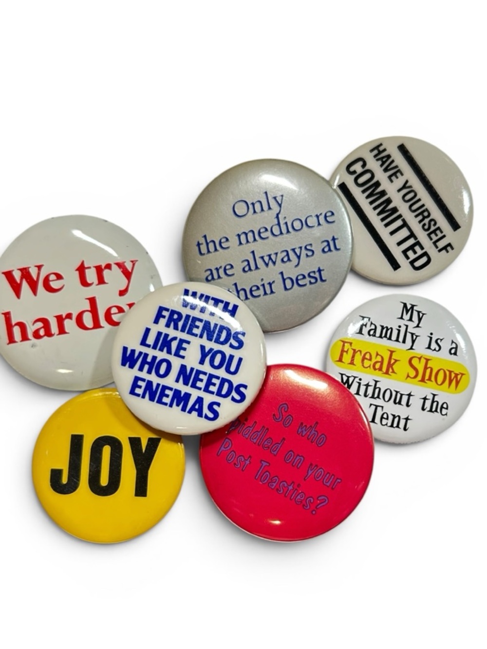 Vintage 80s 90s Funny Pin Button Lot Sarcastic Humor Novelty Retro Pins 7pc